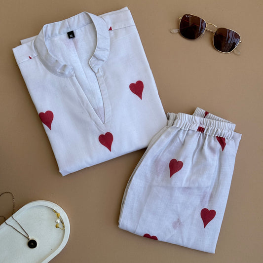Hearts Off-White Cotton Co-Ord Set