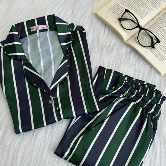 Dark Stripes - Satin Pyjama Set